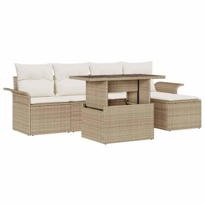 Set de canapele pentru grădină cu pernă 6 pcs Bej Rattan poli GartenMobel Dekor