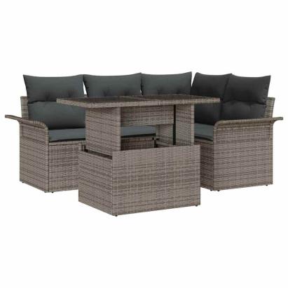 Set de canapele pentru grădină cu pernă 5 pcs Gri Rattan poli GartenMobel Dekor