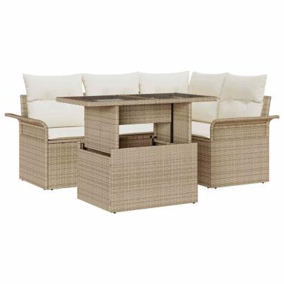 Set de canapele pentru grădină cu pernă 5 pcs Bej Poli Rattan GartenMobel Dekor