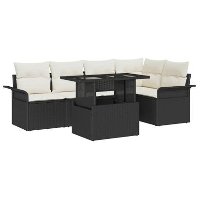 Set de canapele pentru grădină cu pernă 6 pcs Negru Rattan poli GartenMobel Dekor