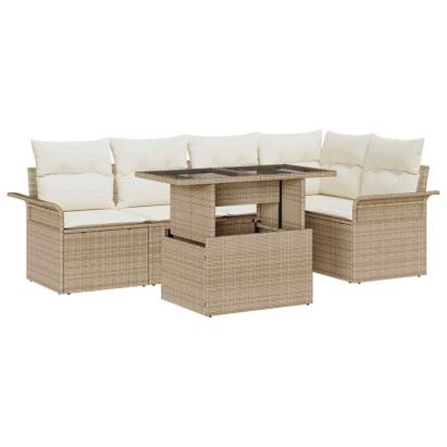 Set de canapele pentru grădină cu pernă 6 pcs Bej Rattan poli GartenMobel Dekor