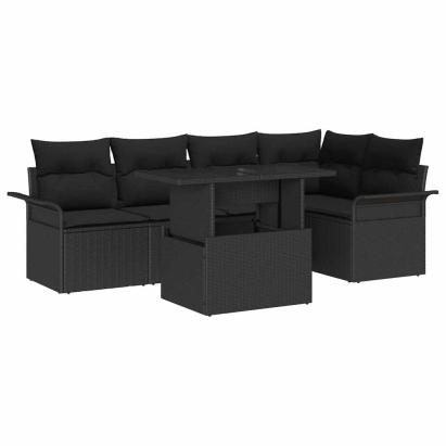 Set de canapele pentru grădină cu pernă 6 pcs Negru Poli Rattan GartenMobel Dekor