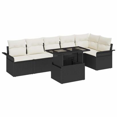 Set de canapele pentru grădină cu pernă 7 pcs Negru Rattan poli GartenMobel Dekor