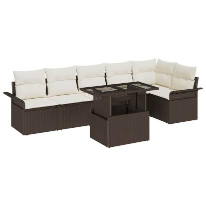 Set de canapele pentru grădină cu pernă 7 pcs Maro Rattan poli GartenMobel Dekor