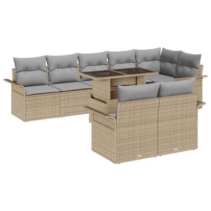 Set de canapele pentru grădină cu pernă 9 pcs Bej Rattan poli GartenMobel Dekor
