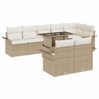 Set de canapele pentru grădină cu pernă 9 pcs Bej Rattan poli GartenMobel Dekor