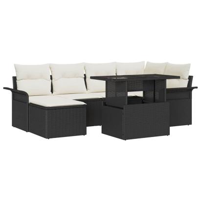 Set de canapele pentru grădină cu pernă 7 pcs Negru Rattan poli GartenMobel Dekor