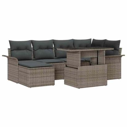 Set de canapele pentru grădină cu pernă 7 pcs Gri Rattan poli GartenMobel Dekor