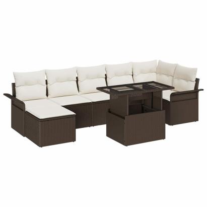 Set de canapele pentru grădină cu pernă 8 pcs Maro Rattan poli GartenMobel Dekor