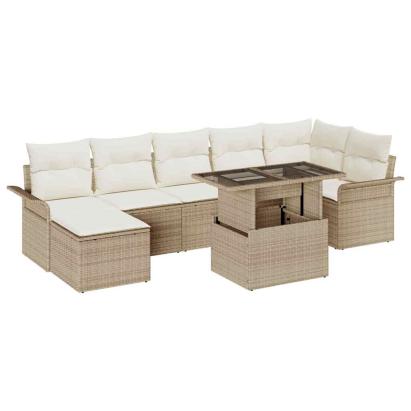 Set de canapele pentru grădină cu pernă 8 pcs Bej Rattan poli GartenMobel Dekor