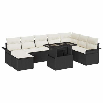 Set de canapele pentru grădină cu pernă 9 pcs Negru și Crem GartenMobel Dekor