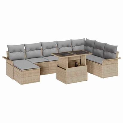 Set de canapele pentru grădină 9 pcs Beige și gri deschis GartenMobel Dekor