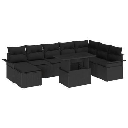 Set de canapele pentru grădină cu pernă 9 pcs Negru GartenMobel Dekor
