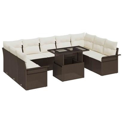 Set de canapele pentru grădină cu pernă 10 pcs Maro Poli Rattan GartenMobel Dekor