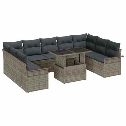 Set de canapele pentru grădină cu pernă 10 pcs Gri Poli Rattan GartenMobel Dekor