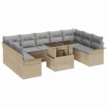 Set de canapele pentru grădină cu pernă 10 pcs Bej Poli Rattan GartenMobel Dekor