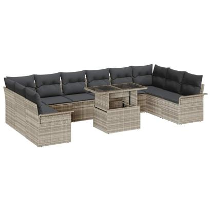 Set de canapele pentru grădină 11 pcs Gri deschis Poli Rattan GartenMobel Dekor