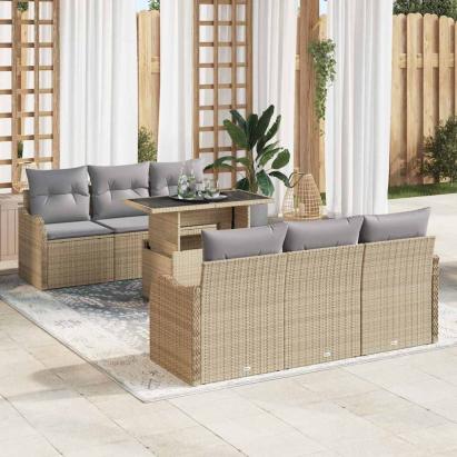 Set de canapele pentru grădină cu pernă 7 pcs Bej Poli Rattan GartenMobel Dekor