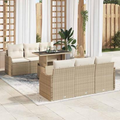 Set de canapele pentru grădină cu pernă 7 pcs Bej Poli Rattan GartenMobel Dekor
