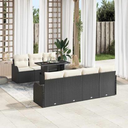 Set de canapele pentru grădină cu pernă 8 pcs Negru Poli Rattan GartenMobel Dekor
