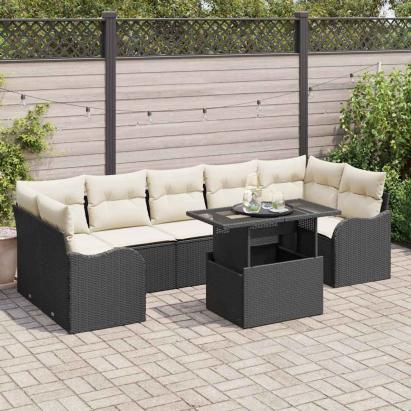 Set de canapele pentru grădină cu pernă 8 pcs Negru Poli Rattan GartenMobel Dekor