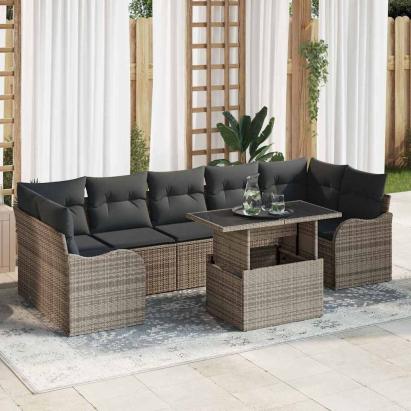 Set de canapele pentru grădină cu pernă 8 pcs Gri Poli Rattan GartenMobel Dekor