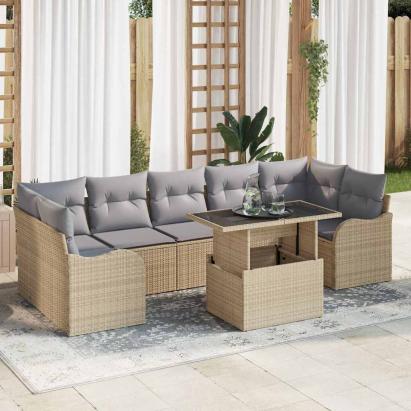 Set de canapele pentru grădină cu pernă 8 pcs Bej Poli Rattan GartenMobel Dekor