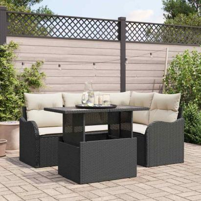 Set de canapele pentru grădină cu pernă 5 pcs Negru Poli Rattan GartenMobel Dekor