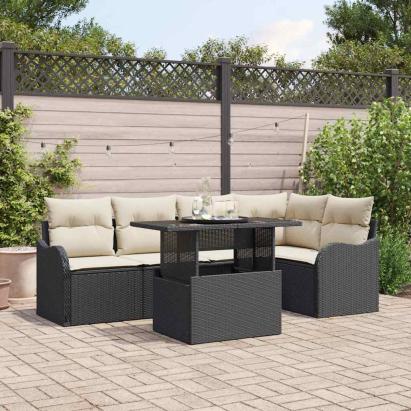 Set de canapele pentru grădină cu pernă 6 pcs Negru Poli Rattan GartenMobel Dekor