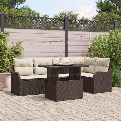 Set de canapele pentru grădină cu pernă 6 pcs Maro Poli Rattan GartenMobel Dekor