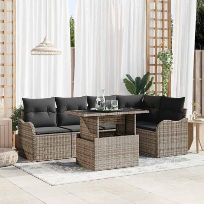 Set de canapele pentru grădină cu pernă 6 pcs Gri Poli Rattan GartenMobel Dekor