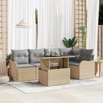 Set de canapele pentru grădină cu pernă 6 pcs Bej Poli Rattan GartenMobel Dekor