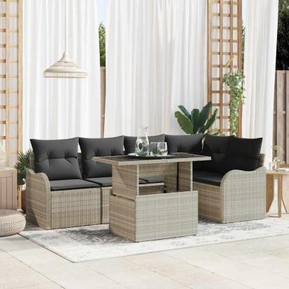 Set de canapele pentru grădină 6 pcs Gri deschis Poli Rattan GartenMobel Dekor