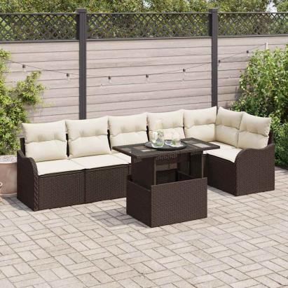 Set de canapele pentru grădină cu pernă 7 pcs Maro Poli Rattan GartenMobel Dekor