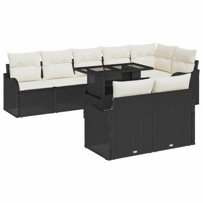 Set de canapele pentru grădină cu pernă 9 pcs Negru Poli Rattan GartenMobel Dekor