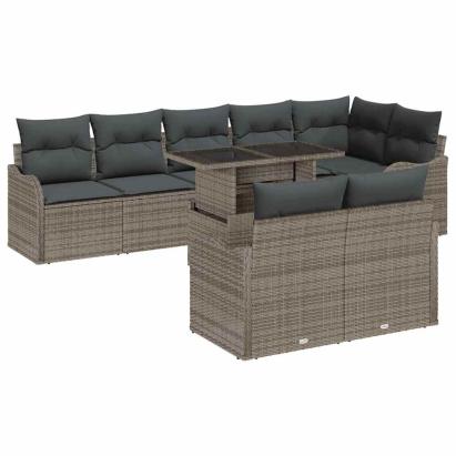 Set de canapele pentru grădină cu pernă 9 pcs Gri Poli Rattan GartenMobel Dekor