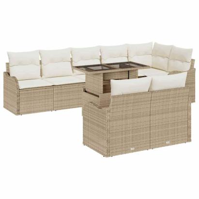 Set de canapele pentru grădină cu pernă 9 pcs Bej Poli Rattan GartenMobel Dekor