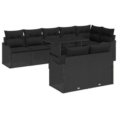 Set de canapele pentru grădină cu pernă 9 pcs Negru Poli Rattan GartenMobel Dekor