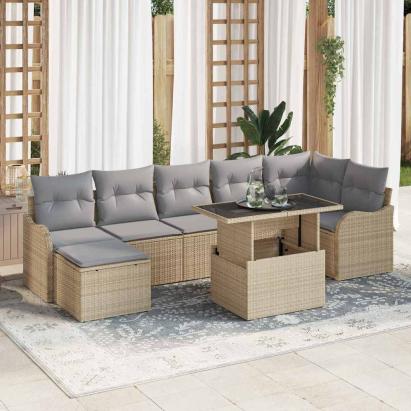Set de canapele pentru grădină cu pernă 8 pcs Bej Rattan poli GartenMobel Dekor