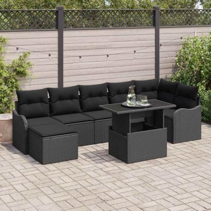 Set de canapele pentru grădină cu pernă 8 pcs Negru Rattan poli GartenMobel Dekor