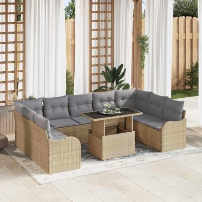 Set de canapele pentru grădină cu pernă 10 pcs Bej Poli Rattan GartenMobel Dekor