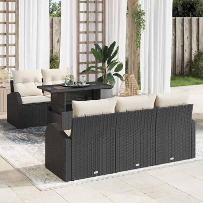 Set de canapele pentru grădină cu pernă 6 pcs Negru Poli Rattan GartenMobel Dekor