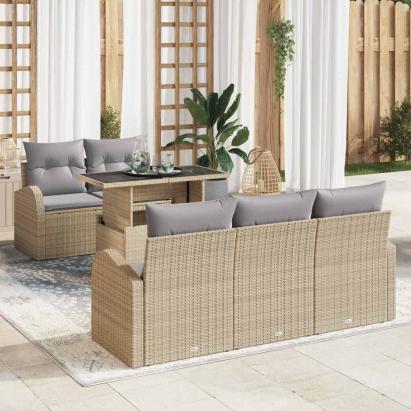 Set de canapele pentru grădină cu pernă 6 pcs Bej Poli Rattan GartenMobel Dekor