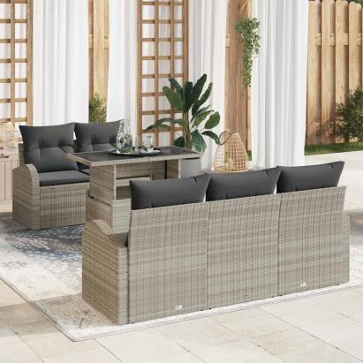 Set de canapele pentru grădină 6 pcs Gri deschis Poli Rattan GartenMobel Dekor