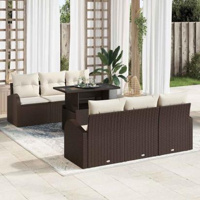 Set de canapele pentru grădină cu pernă 7 pcs Maro Poli Rattan GartenMobel Dekor