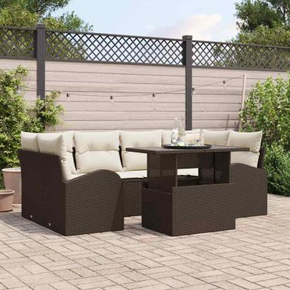 Set de canapele pentru grădină cu pernă 7 pcs Maro Poli Rattan GartenMobel Dekor