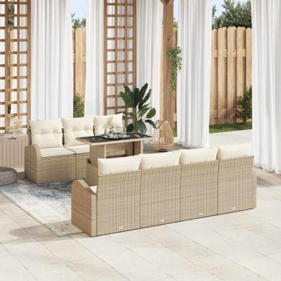 Set de canapele pentru grădină cu pernă 8 pcs Bej Poli Rattan GartenMobel Dekor