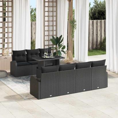 Set de canapele pentru grădină cu pernă 8 pcs Negru Poli Rattan GartenMobel Dekor