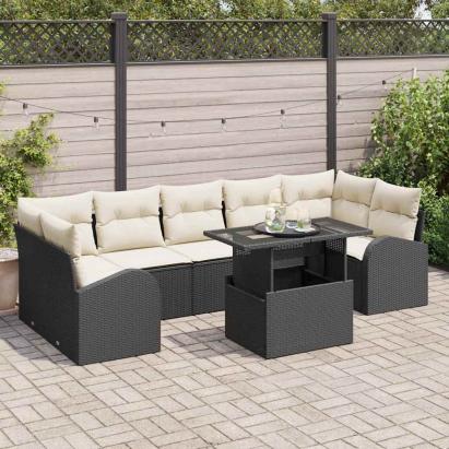 Set de canapele pentru grădină cu pernă 8 pcs Negru Poli Rattan GartenMobel Dekor