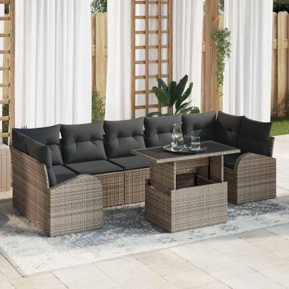 Set de canapele pentru grădină cu pernă 8 pcs Gri Poli Rattan GartenMobel Dekor